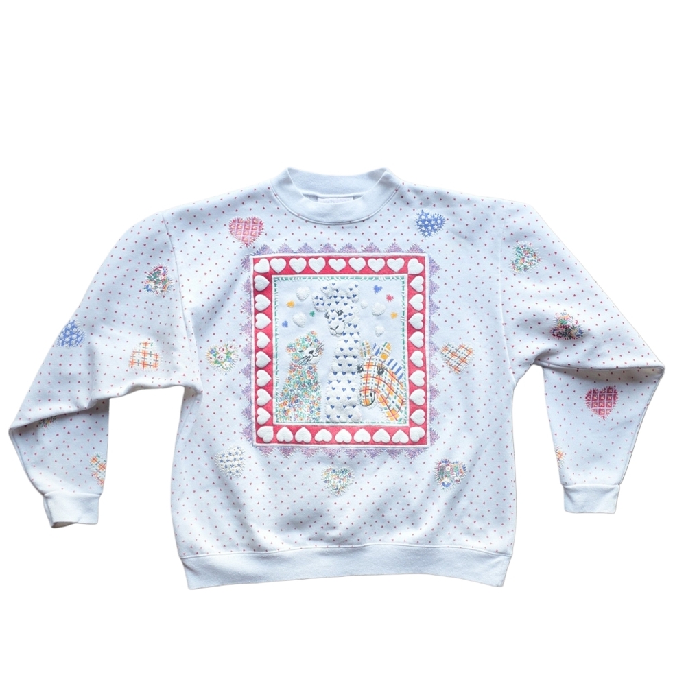 VTG Spumoni Sweatshirt Hearts & Animals Sweatshirt - Small
